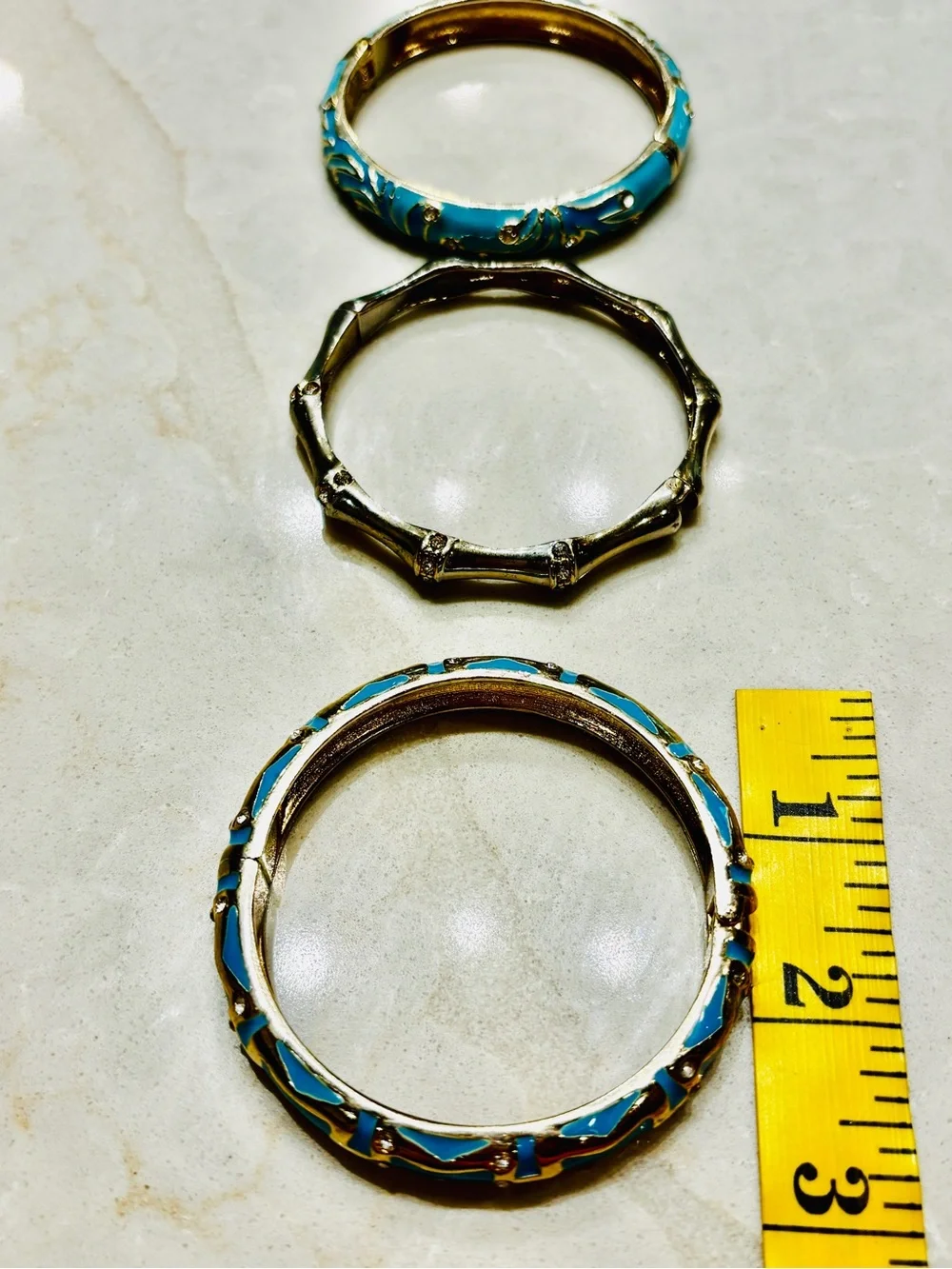 Nordstrom SEQUIN NYC Gold-Tone and Turquoise Enamel Bangle Bracelet Set